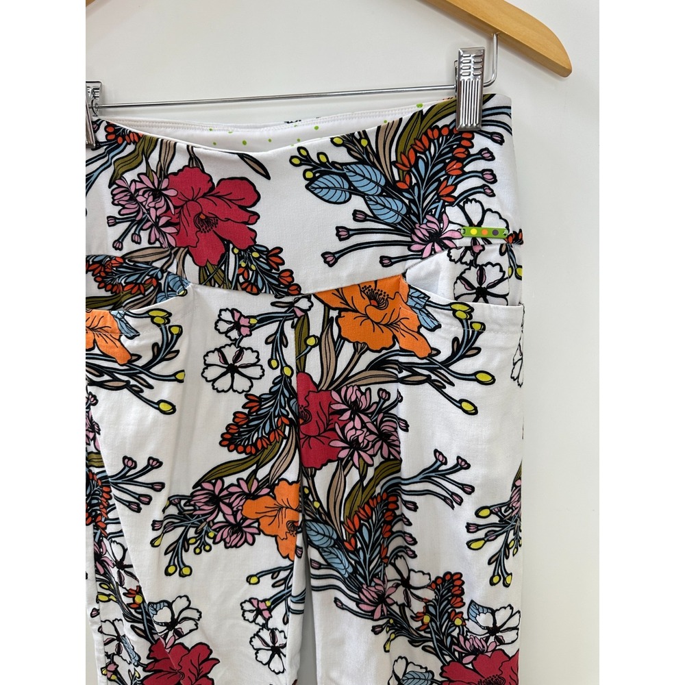Swing Control Floral Print Golf Pants Size 0 Pockets Stretch Pull On White Multi - Picture 4 of 15